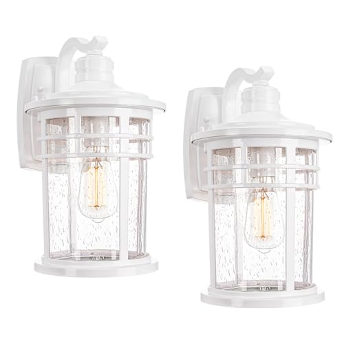 Image of Darkaway 2 Pack Large Outdoor Porch Lights Wall Mount, 15inch Outdoor Light Fixtures Sconces Wall Lighting with Seeded Glass Exterior Lights for Patio Yard House Hallway Doorway Garage
