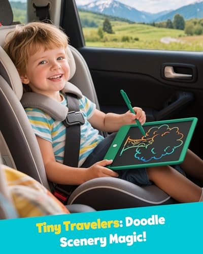 Image of TEKFUN 12 Inch LCD Writing Tablet for Kids, Coloring Drawing Pad, Mess Free Doodle Board, Airplane Travel Toys for Boys and Toddlers, Road Trip Essentials, Gifts for 3-8 Year Old Girls(DarkGreen)