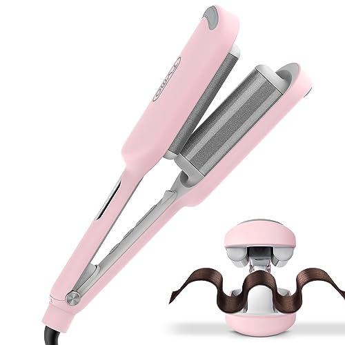 Waver Curling Iron Hair Crimper – TYMO ROVY Beach Waves Curling Wand, Ionic Deep Waver Hair Curler Tool with Ceramic 3 Barrel for Women, Dual Voltage, Anti-Scald, Easy to Use, 1.25 Inch, Pink