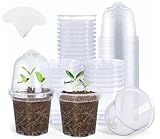 homenote Clear Nursery Pots for Plants with Humidity Domes,3 Inch Plant Pot for Planting Plastic Seedling Pots with Drainage Holes Seed Starter Pot High Transparency with 10 Plant Labels (30 Pack)