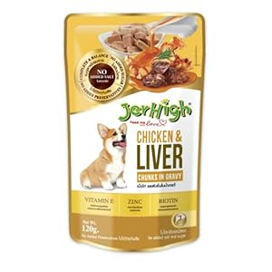 JerHigh All Life Stages Wet Dog Food, Human Grade High Protein Chicken, Gravy Chicken & Liver (Pack of 12)