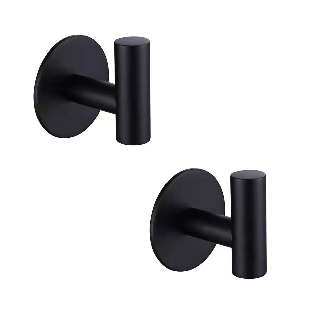 ZWTNBFST Adhesive Hooks 304 Stainless Steel Robe Hook Holder Heavy Coat Hook for Bathroom Kitchen Livingroom Garage Hotel Brushed Finish 2pcs (Matte Black)