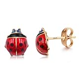 Rose Gold Plated Red Ladybug Black Spots Animal Stud Earrings Fashion Jewelry for Girls