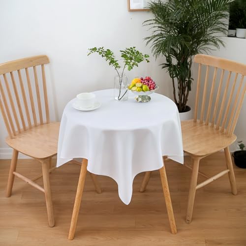 Image of sancua Small Square Tablecloths, White Table Cloth, 36x36 Inch | For Square or Round Tables, Washable Polyester Fabric Cover, For Nightstand End Bedside Tables