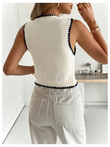 SOLY HUX Women's Button Down V Neck Crop Sweater Vest Sleeveless Fitted Knit Tank Top3