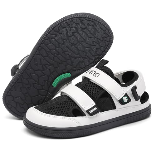SAGUARO Sandalen Jungen Barfußsandalen Kinder Sommerschuhe Geschlossener Zehenkapper Wassersandalen Klettverschlusses Kindersandalen für Kindergarten Alltag Outdoor Schwarz 27