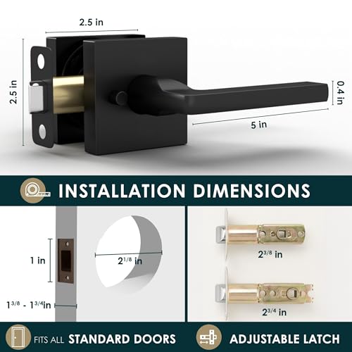 Image of Mega Handles Prime Privacy Lever Door Handle for Hallway, Closet and Bathroom, Keyless Reversible Design Door Levers, Fits All Standard Door Sizes, Covered Screws Included - Matte Black (1 Pack), 5 inch