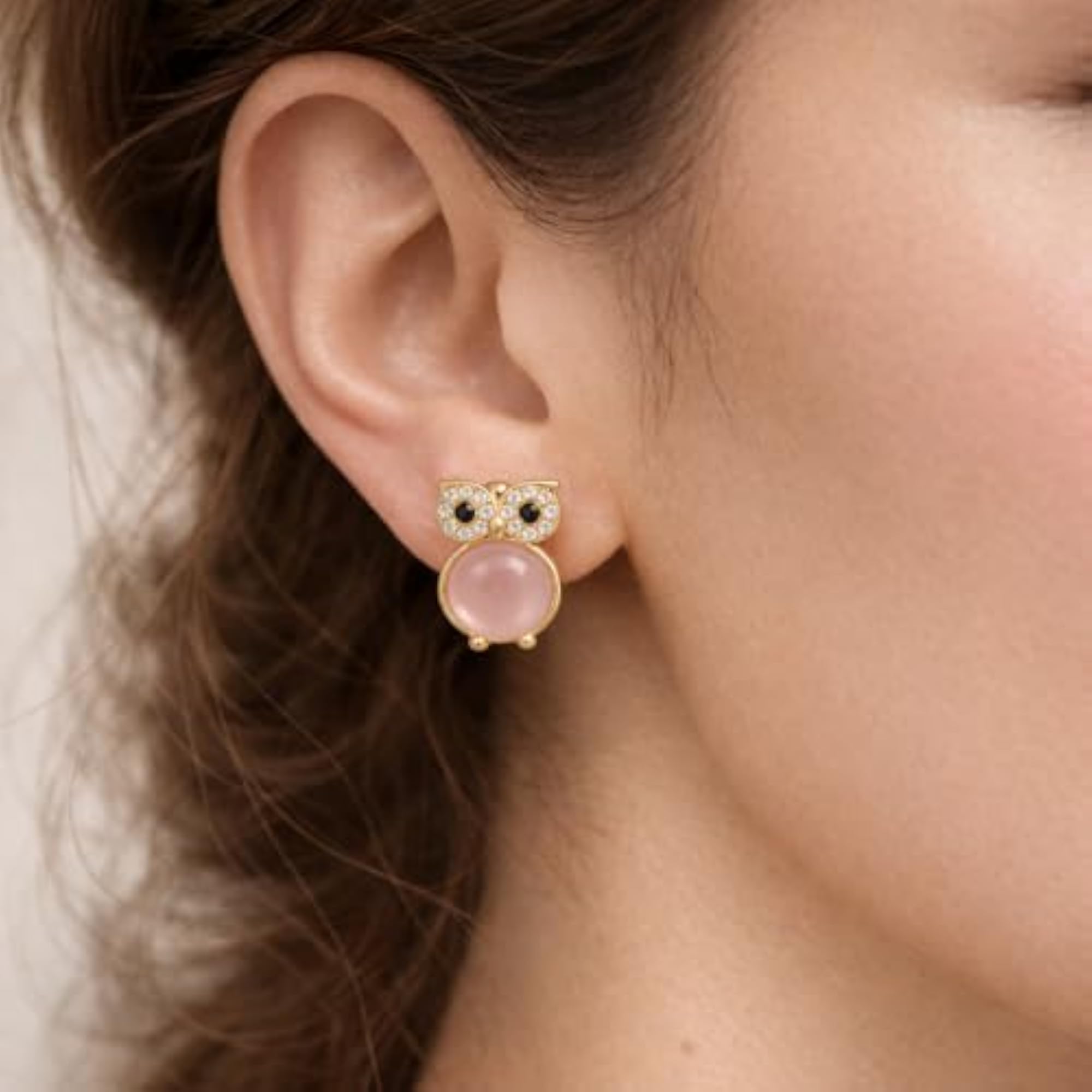 Owl Shaped Stud Earrings in 925 Sterling Silver, Casual Wear Gift