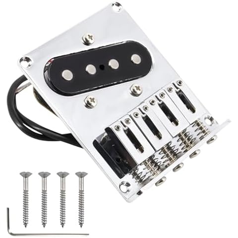 Domofa 4 String Guitar Bridge Assembly with Pickup for Telecaster Electric Guitar,Cigar Box Guitars & More Replacement Parts Cover