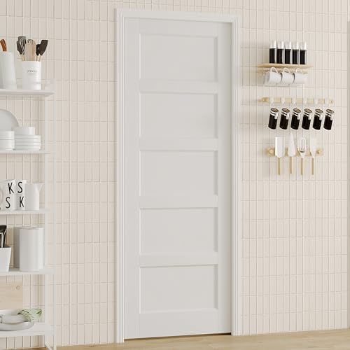 Image of Sliding Pocket Door, 28in. x 80in., 5-Panel Core with Frame and Hardware Kit Set, Interior Doors for Pocket Door, White Primed - No Panel Assembly Required