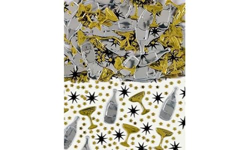 amscan- Confeti metálico con tostada de champán negro/dorado/plateado, 14 g, 1 paquete (9900847)