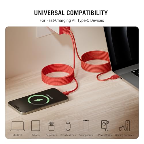 Image of DailyObjects POP 100W Kevlar Core Magnetic Charging Cable | USB Type-C| Fast Charging, 480Mbps Data Transfer | Compatible with Android & iOS Smartphones, Earphones, Tablet /Ipads, Macbook - Red