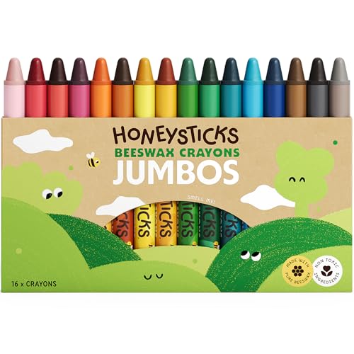 Honeysticks 16 Gros Crayons de Couleur pour Enfant, 100% Pure Cire d’Abeille, Couleurs Vives...