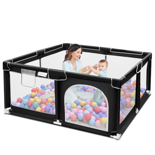 Image of Suposeu Baby Playpen, Sturdy and Safety Playard with Soft Breathable Mesh, Indoor and Outdoor Baby Fence, Portable Playpen for Babies and Toddlers, Black
