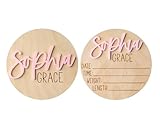 Personalized Newborn Announcement Sign for Hospital - Wooden Birth Announcement Sign for Hospital - Baby Name Announcement Sign - Baby Milestone Signs - Boy Girl - Double Sided CIRCLE