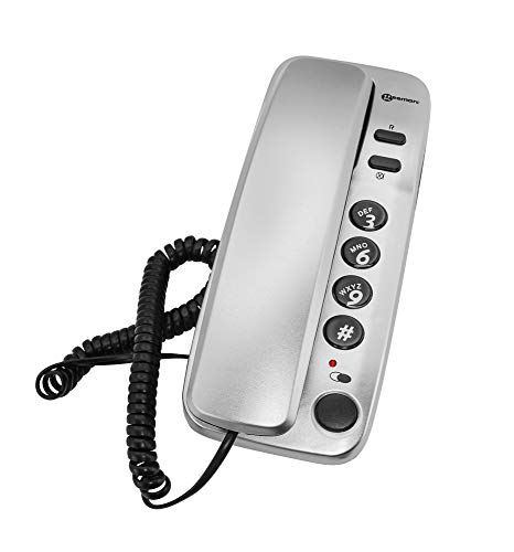 Geemarc Marbella - Gondola Style Corded Landline Telephone with Large Buttons Mute Function and Visual Ring Indicator - Wall Mountable - UK Version - Silver