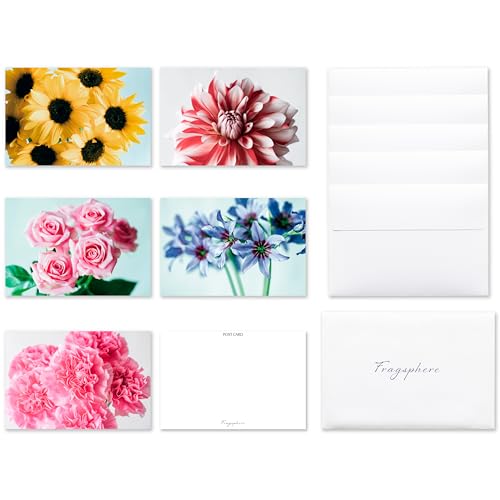 Fragsphere 思いを彩る 花 レターセット 5種類 封筒付き 5枚セット ポストカード ハガキ 手紙 10×14.8cm 日本製 メッセージカード グリーティングカード 感謝 お祝い FLP-001A
