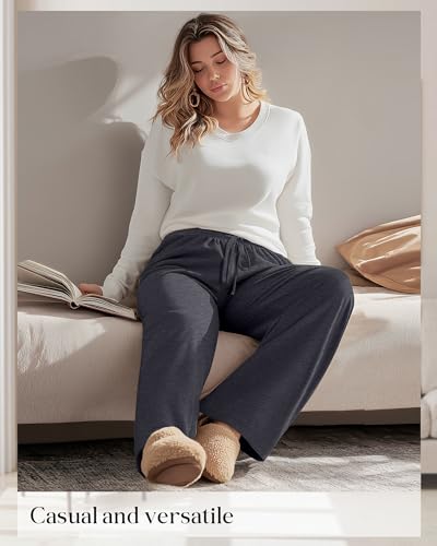 Neer 3 Pack Women's Plus Size Lounge Pants, Wide Leg Yoga Pants Baggy Drawstring Sweatpants with Pockets Casual Loose Jogger3