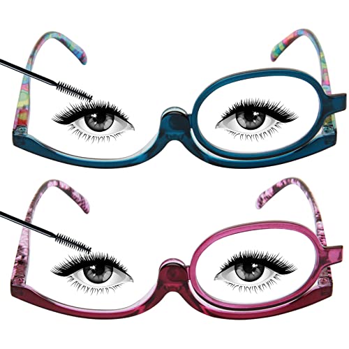 Soarea Makeup Reading Glasses for Women Magnifying Cosmetic Readers Flip Lens Rotating Eyeglasses (2 Packs, 3.0)