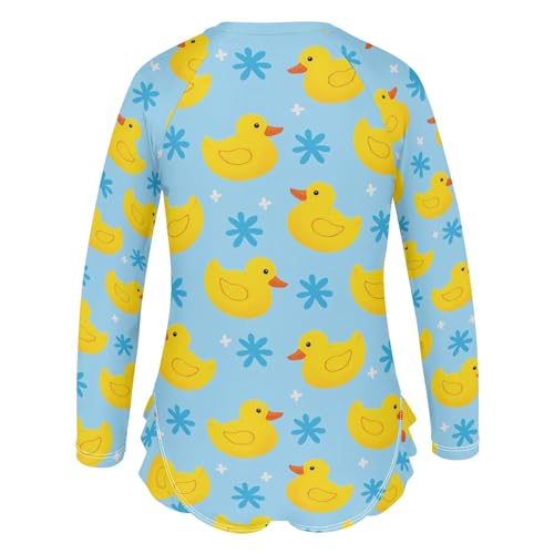 Little Yellow Duck Blue Background Girls Long Sleeve Swimsuit Rash Guard One Piece Bathing Suits Zipper 3-12T3