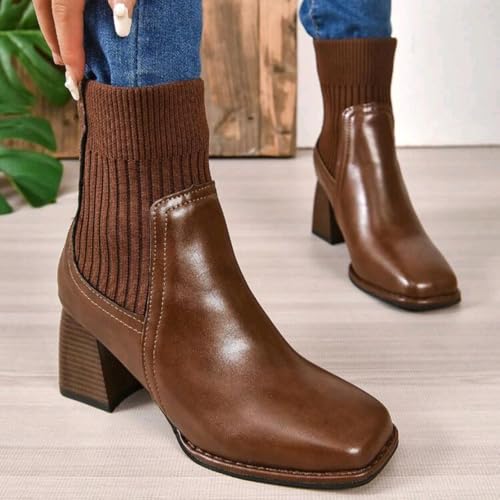 Bottines d'hiver à talon haut et bout carré pour un style décontracté chic - 2