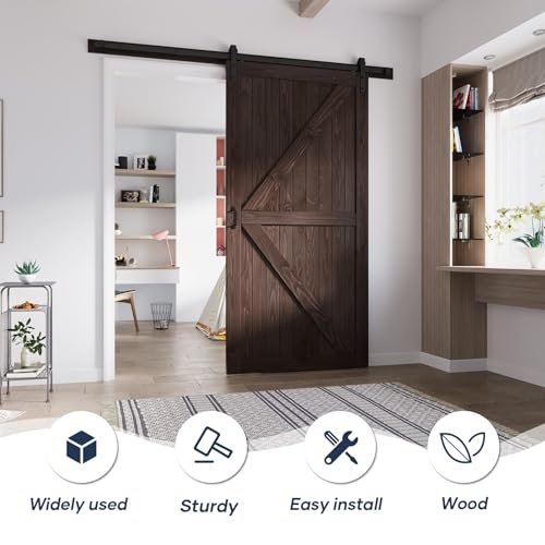 Image of FREDBECK 48 x 96 Wood Barn Door Brown with Hardware,K-Frame,Interior Door