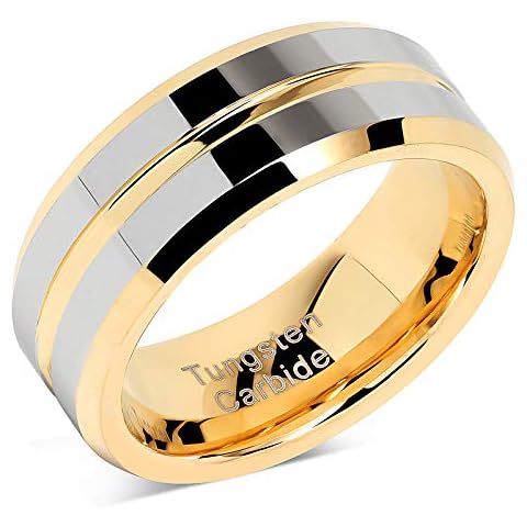 100S JEWELRY Tungsten Rings for Mens Wedding Bands Gold Silver Two Tone Grooved Center Line Size 6-16 (tungsten, 6) Cover
