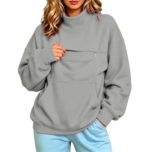 Cat Pouch Winter Kangaroo Pocket Mock Neck Cute Sweatshirts for Women - image 1