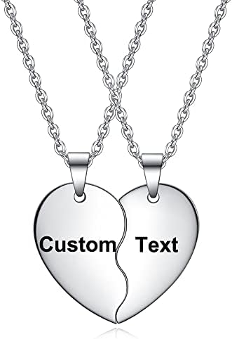 Kingbell 2PCS/Set Matching Heart Couple Necklace Interlocking Necklace for Lover Couple BFF Custom Text