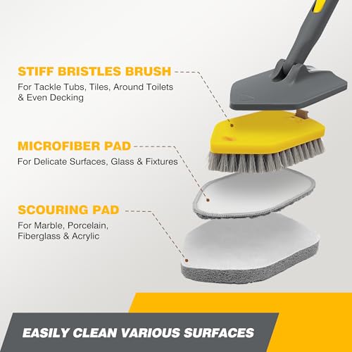 DALIPER Shower Scrubber with Long Handle for Cleaning, 56" Extendable 3 in 1 Shower Cleaner Brush, Interchangeable Tub Scrub Brush Attachment for Cleaning Bathroom Bathtub Floor Wall by DALIPER - Image 3