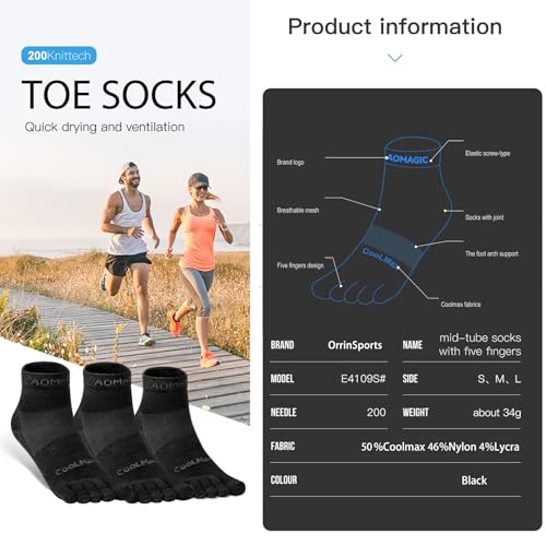 Image of Toe Socks for Men Women Cool-max Running Socks 3 Pairs Athletic Breathable Five Finger Socks
