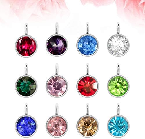 Healifty Birthstone Charms Silver Alloy Round Birthstone Dangle Pendants Beads for DIY Craft Necklace Bracelet Jewelry Making Findings 24pcs (Mixed Colors)
