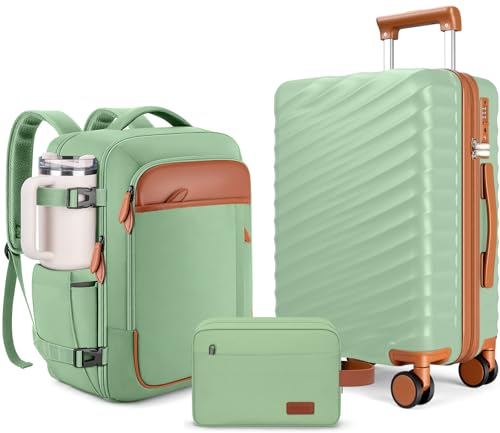Image of Luggage Sets 3 Piece with Spinner Wheels, Lightweight PC Hardside Suitcase with TSA Lock & YKK Zippers, 20 Inch Carry On Luggage with Travel Bag for Men and Women, Pink