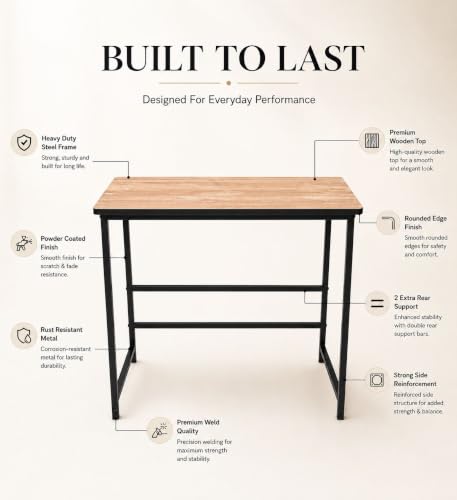 Image of Portable Wood & Metal Computer Desk | Modern Writing Table | Stylish Multipurpose Study Table Best for Home, School, Office Work & More | Ideal for Kids & Adults