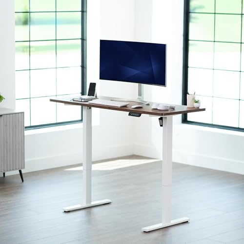 Image of VIVO Electric 60 x 24 in Rustic Standing Desk, Memory Height Adjustment, 1B Series, Holds 220 lbs, One-Piece Vintage Brown Top, White Frame, DESK-KIT-1W6N