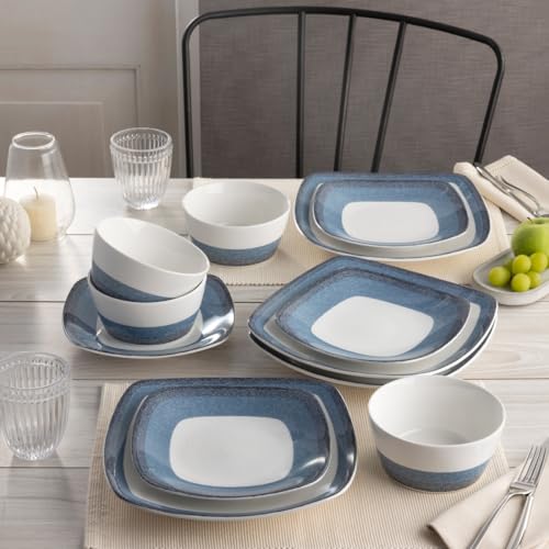 Service de table Noritake Colorscapes Layers bleu et blanc 12 pièces carré - 6