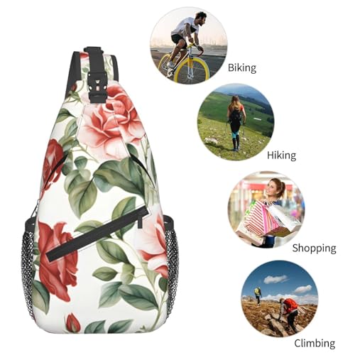 Mochila bandolera unisex con patrón de flores rosas miniatura 6