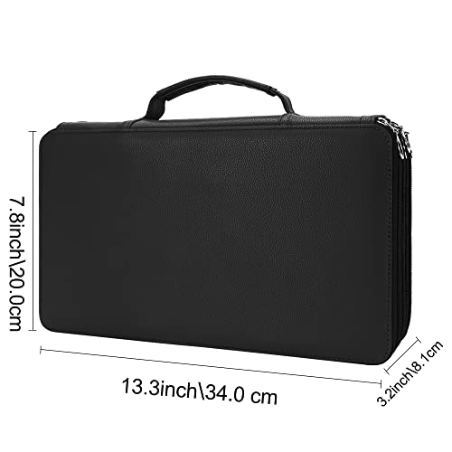 Image of Vomgomfom 300 Slots Marker Case 4-Layer PU Leather, Handle, Solid Black