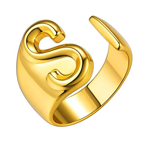 GoldChic Jewelry Initial Rings Letter Open Ring Adjustable for Women Men Gold Initial S Letter Ring A-Z Women’s Signet Ring