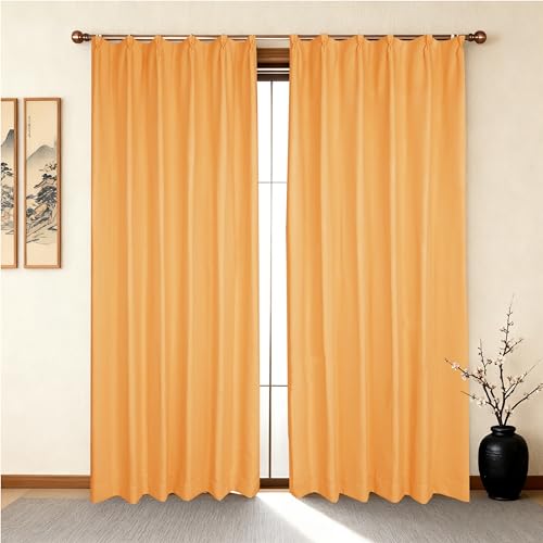 【Yunlinhui】一级遮光カーテン2枚組 無地 厚手のカーテンは効果的な断熱 保温 防音 吸音 ファッションカーテンには形態記憶加工が施されている 省エネ 洗濯可能 昼夜遮蔽 リビング用 寝室 部屋 コーヒーショップ 小窓 (幅100x丈200cm, オレンジ)