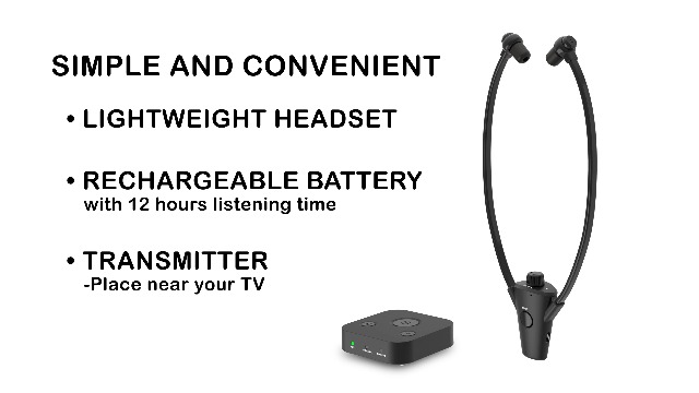 Gold - Digital Wireless Headset System for TV with Earbuds - Ideal for Seniors or Hearing Impaired - All TVs Compatible, No line of Sight Required, 100 ft. Range, Rechargeable 12hr Battery - Image 8