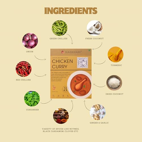 Image of Maskhari Ready to Eat Chicken Curry Paste, 150g (Pack of 2) | Ready to Eat Indian Food In Minutes, Maharashtrian Taste, No Preservatives or Artificial Color | Instant Meal for Travel & Busy Life Style