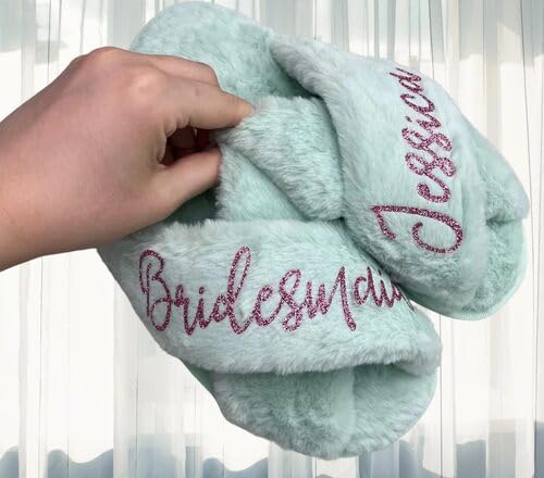 Name Customization Slippers - Bridal Party Fluffy Slippers - Christmas Gift - Personalized Slippers - Bridesmaid Gift2