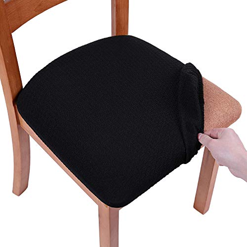 Smiry - Fundas de Asiento elásticas para Silla de Comedor y Oficina, Silla de Comedor, Cojines, Fundas Protectoras para Silla con diseño Jacquard, Negro, Dining*4