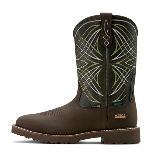 Ariat Men's Activator Waterproof Steel Toe Work Boot, Dark Brown/Green, 9.52