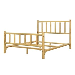 Farmhouse Log Platform Frame with Headboard and Footboard Rustic Style Pure Solid Pine Cylinder Construction Bed Frame Fits Mattresses and Box Springs Queen Size Natural