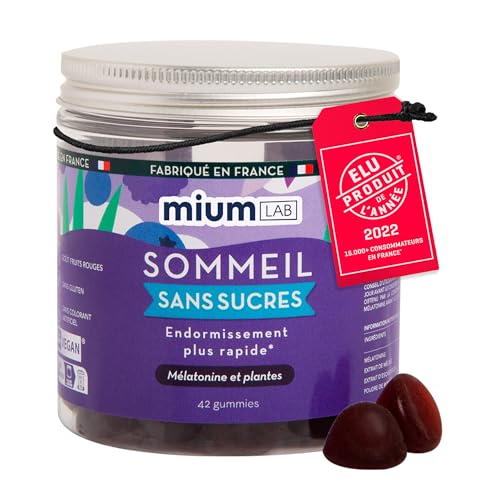 Mium Lab - Endormissement rapide - Sommeil naturel - Mélatonine (1,9mg) & Plantes Hautement dosée - Cure 21 jours - Mûres et Myrtille - Gummies Sans Sucres -...