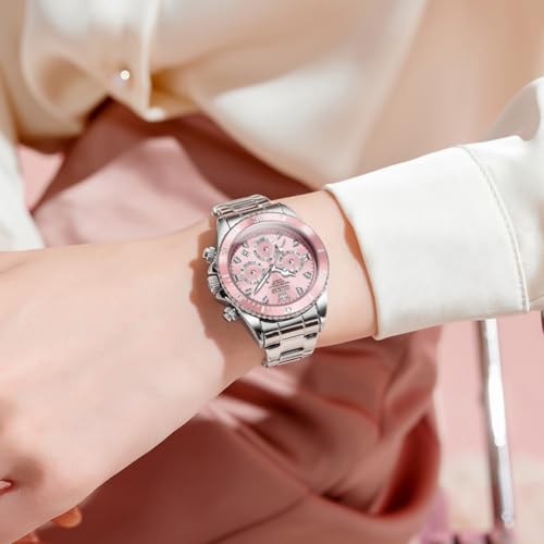 Image of OLEVS Women Dress Watch, Two Tone Diamond Quartz Wrist Watch, Stainless Steel Waterproof Luminous Day Date Ladies Chronograph Gift Watch