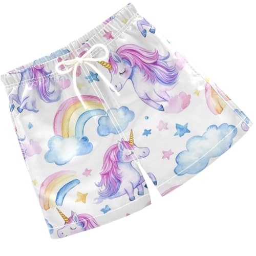 Pigsaly Boys Swim Trunks Watercolor Pink Purple Unicorns Boys Board Shorts Swimsuit Swimwear Summer Bathing Suit S