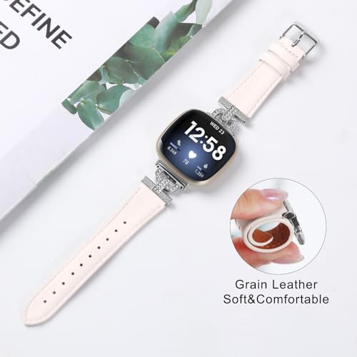 Luxe Leather Bands Compatible With Fitbit Versa 4/Versa 3/Sense 2/Sense Bands For Women D-shaped Bling Metal Buckle Replacement Straps.